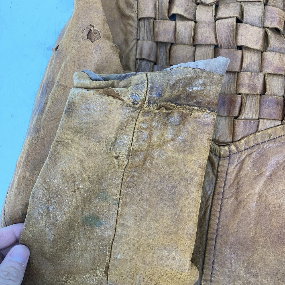 Vintage 70's Bermans Leather Experts Basketweave Brown Leather Jacket Size 38 - Picture 5 of 15
